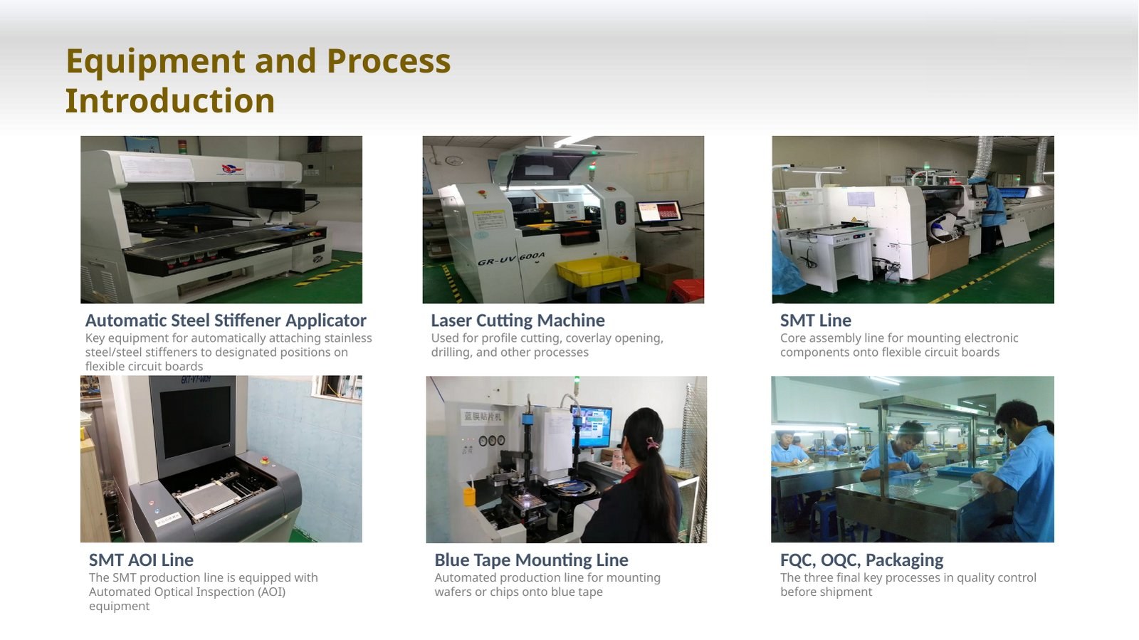 Vtech CircuFlex equipment: forming, electrical test, assembly, final QC